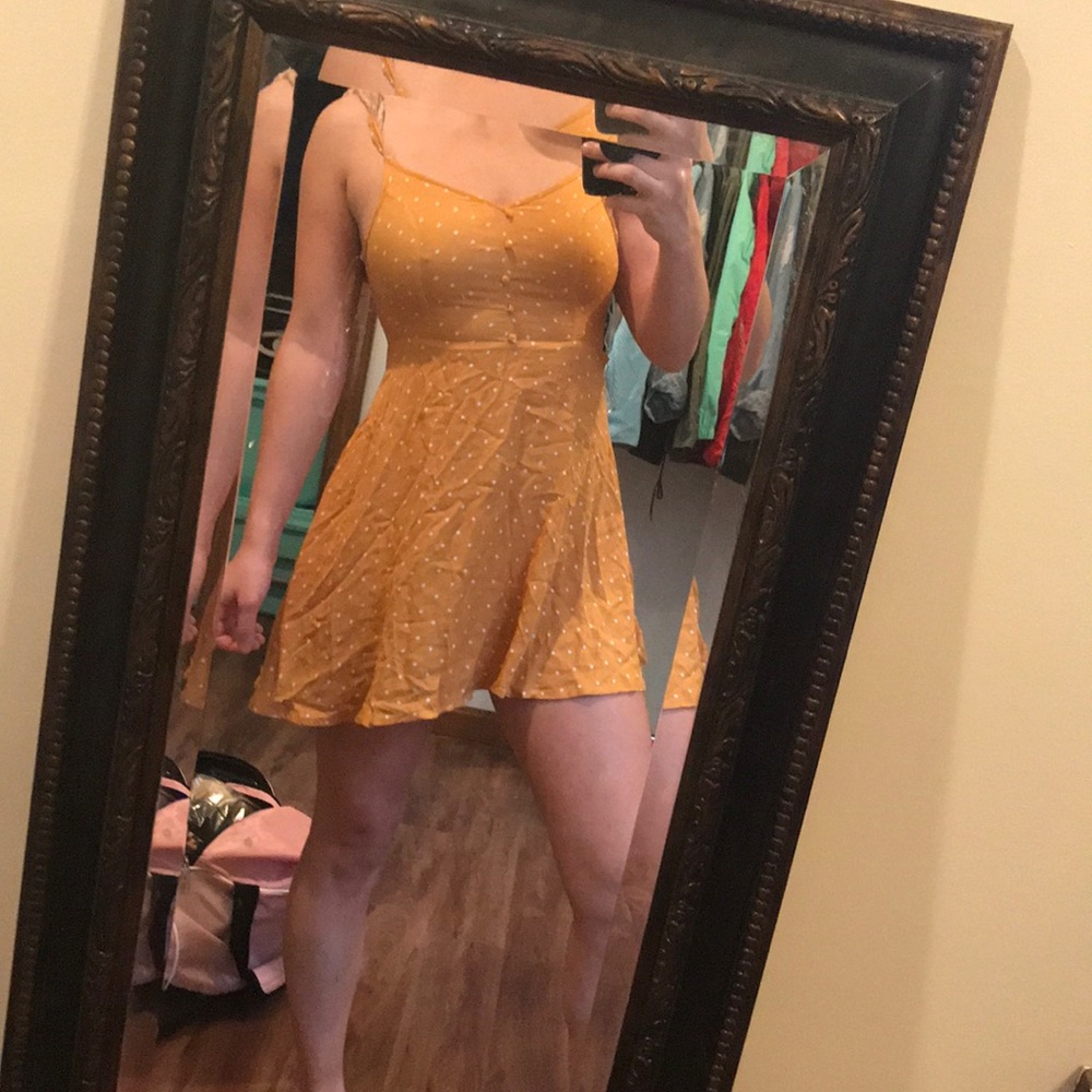 White polka dot mustard yellow dress! Size M